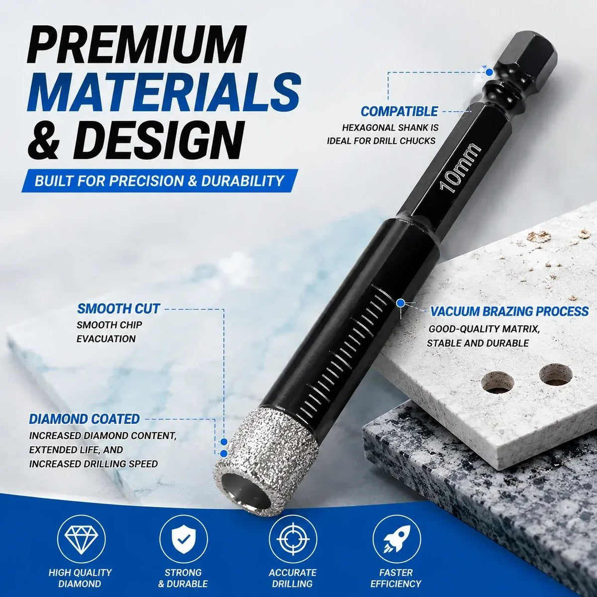 💎 6-Piece Diamond Drill Bit Set – For Tile, Glass & Stone