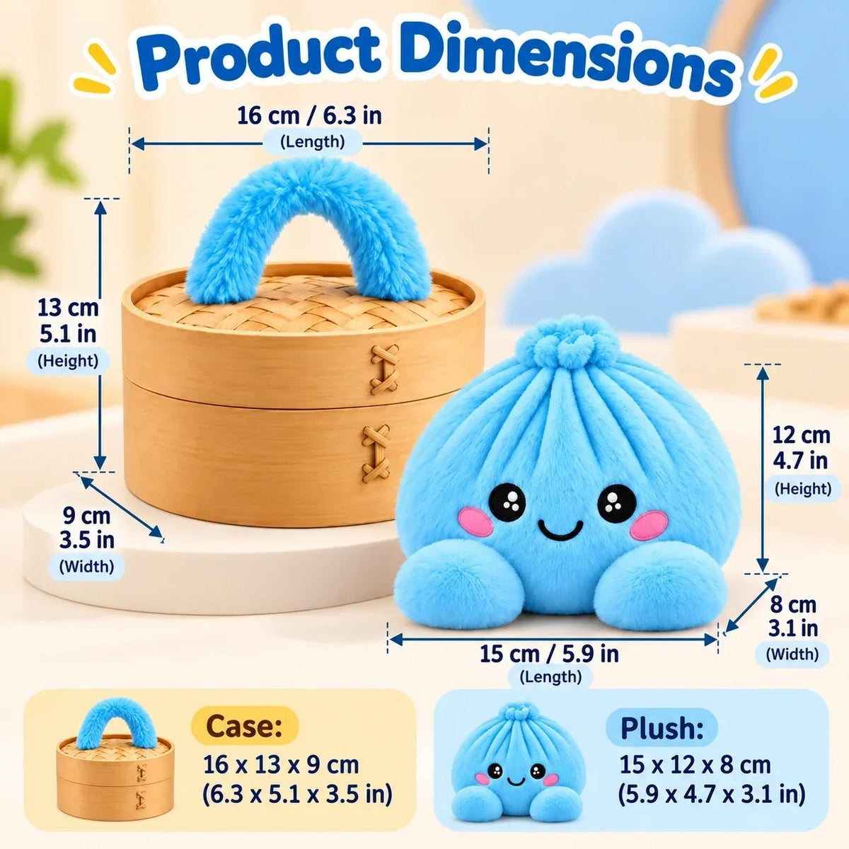 🌈🥟 Rainbow Dumpling Plush Set – 8 Colorful Squishies in a Cute Steamer Basket