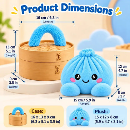 🌈🥟 Rainbow Dumpling Plush Set – 8 Colorful Squishies in a Cute Steamer Basket