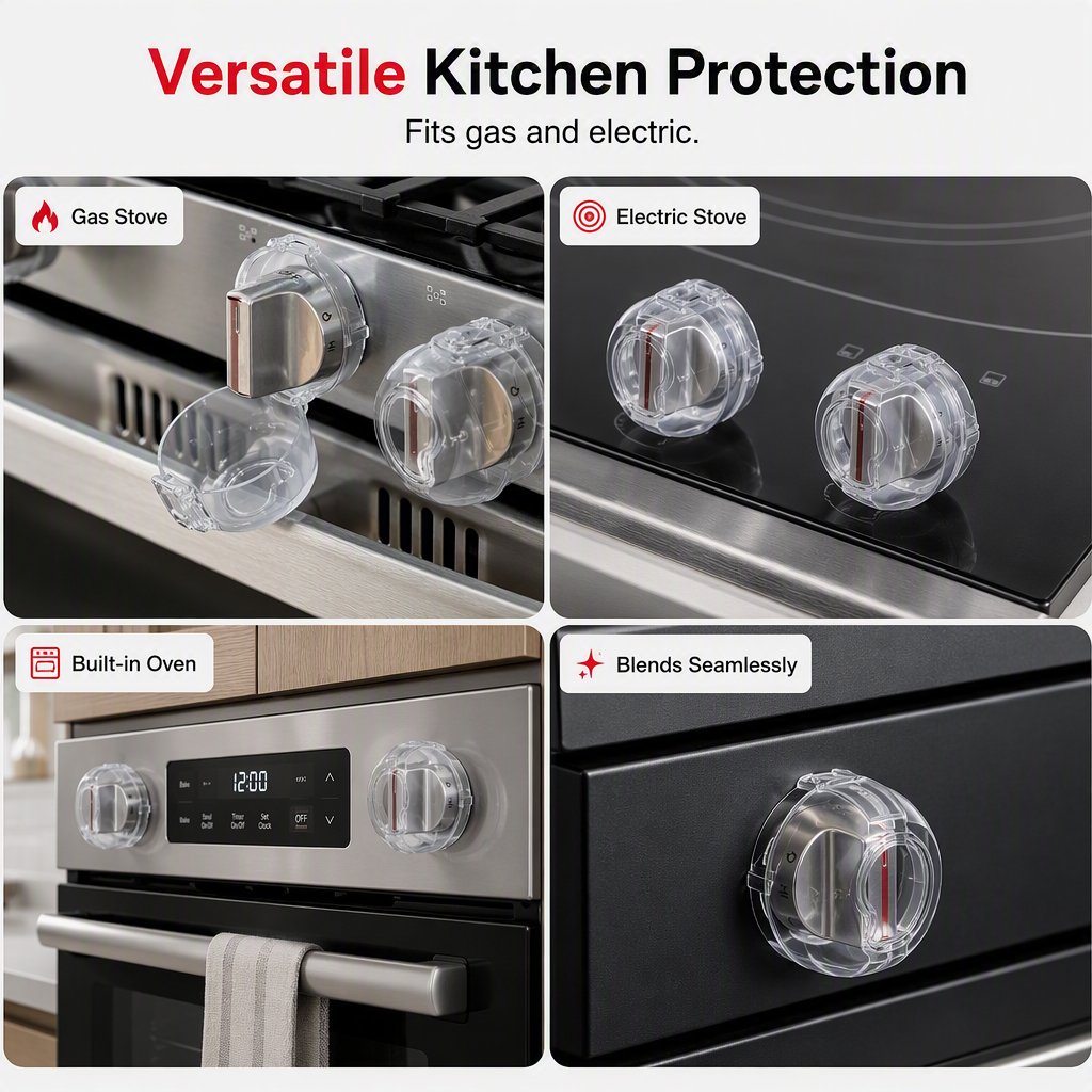 🛡️ Clear Stove Knob Covers & Oven Door Lock Set for Child Safety 🔒