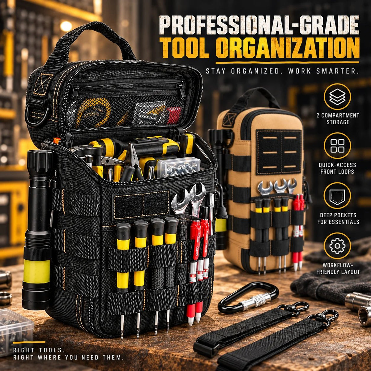 🛠️ Jobsite-Ready Waterproof Tool Carryall – Rugged Oxford Organizer with Multiple Pockets and Padded Shoulder Strap, Black