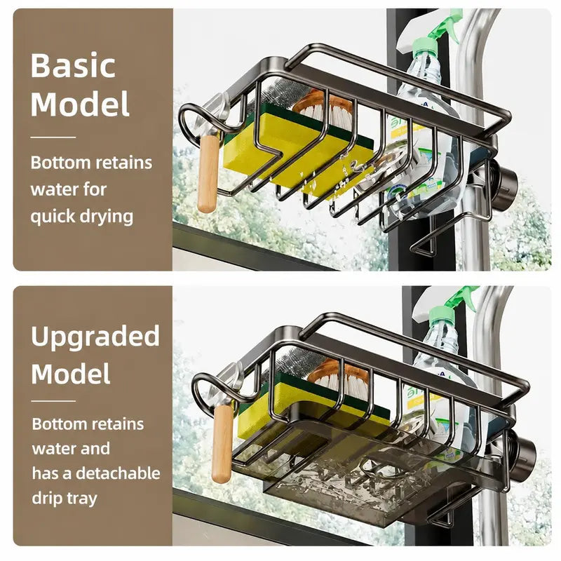 Stainless Steel Over-Faucet Rack 🧽 – Sink Sponge Organizer with Removable Drip Tray