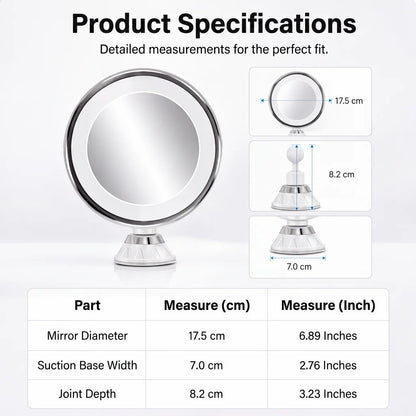 ✨ 10X LED Magnifying Makeup Mirror – Drill-Free Suction & Dual Power 🔍