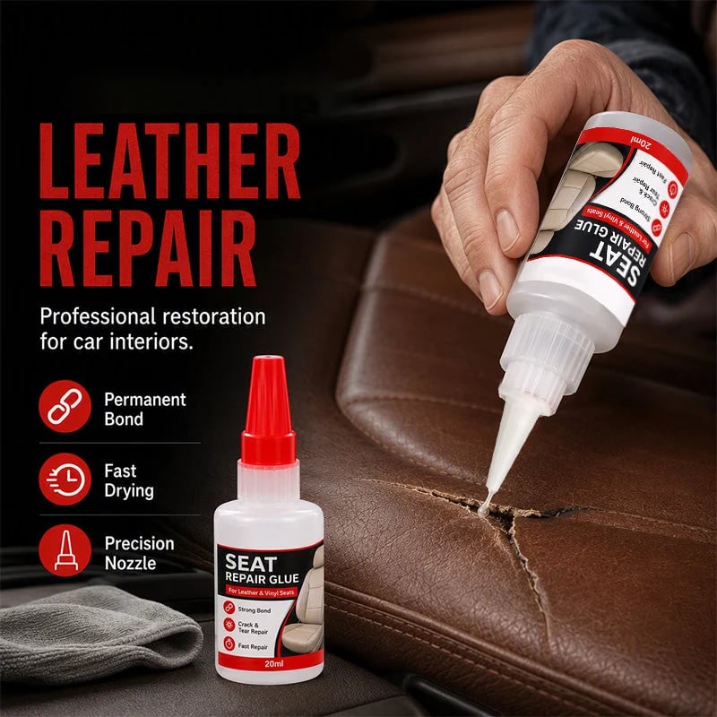 💯 Quick Dry Car Seat Leather Repair Glue‑ Precision Nozzle Vinyl & Leather Adhesive, Permanent Bond Repair Glue for Car Seats, Sofas & Leather Furnitures