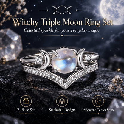 🌙 Witchy Triple Moon Ring Set