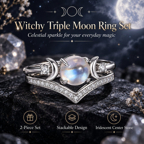 🌙 Witchy Triple Moon Ring Set