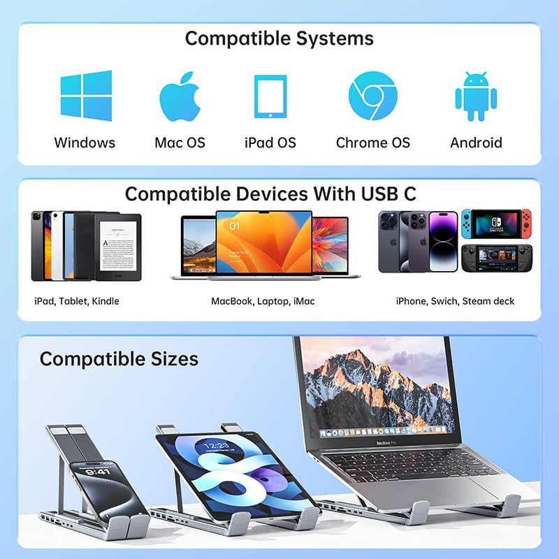🏠💻 8-in-1 USB-C Laptop Stand Hub for a Clutter-Free Desk, Perfect Gift for Students and Professionals