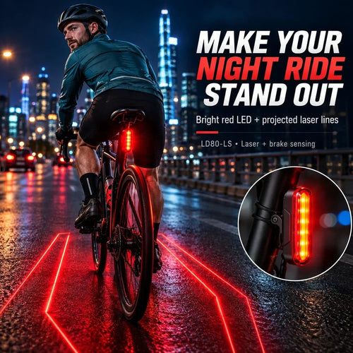 🚨 LED Bike Taillight – Brake Flash, Laser Zone & 22h Battery