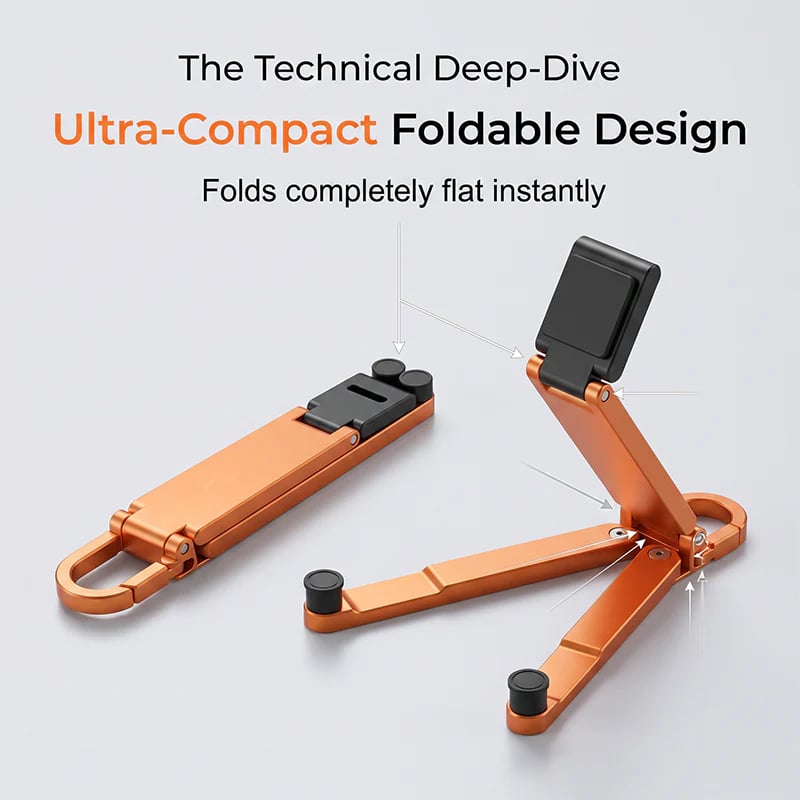 📱 Pocket-Size Aluminum Phone Stand Keychain – Foldable Desktop Holder, Orange, 1 Pack 🔑