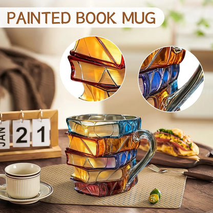 📚 Hand-Painted 3D Book Stack Glass Mug – Cozy Reader Gift, Only 7 Left ☕