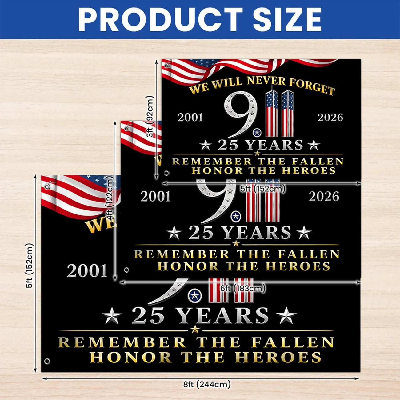 Detailed view of the 25th anniversary memorial flag design