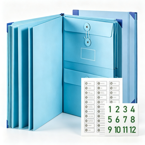 Accordion File Organizer Manila Pocket Document Folder for Passports, Birth Certificates & Important Papers, Office & Home Storage