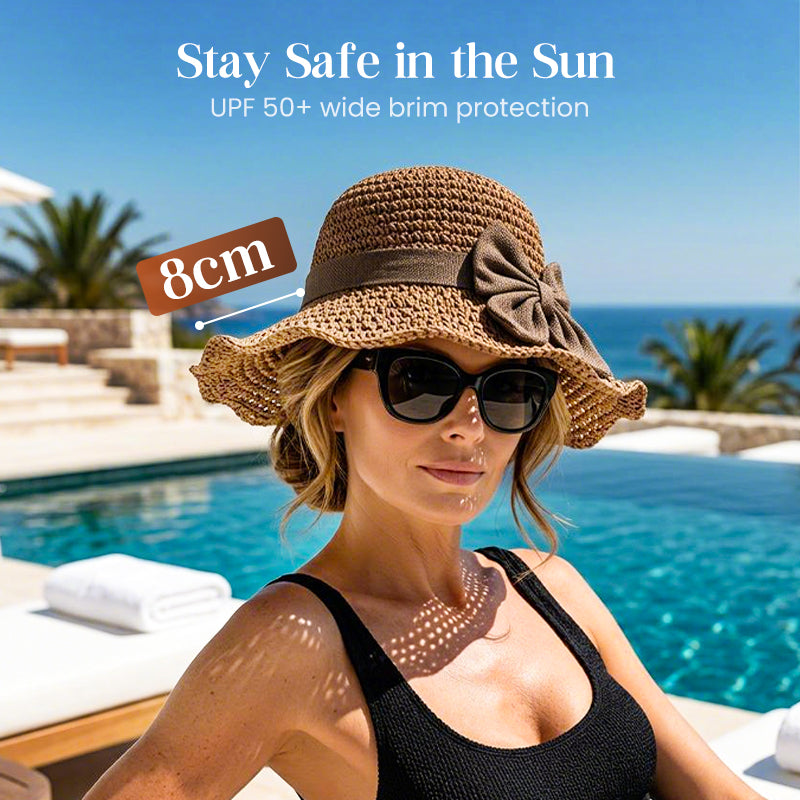 🔥HOT Sale🔥👒Elegant Woven Straw Sun Hat with Bow 🌞