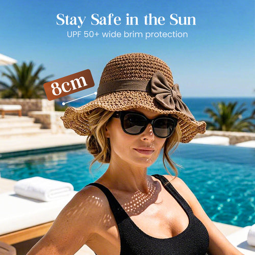 🔥HOT Sale🔥👒Elegant Woven Straw Sun Hat with Bow 🌞