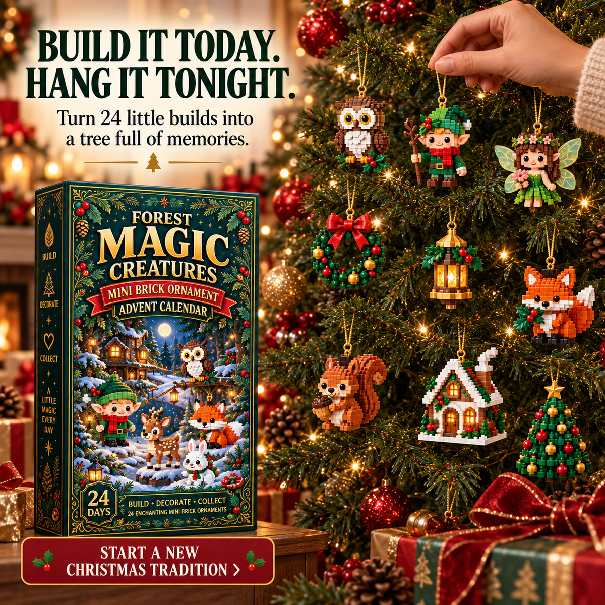 🎄 24-Day Woodland Wonders Advent Calendar ⏳ Build 24 Enchanting Fantasy Creature Ornaments for Your Christmas Tree, Mantel, Wreath and Holiday Decor 🧝‍♀️✨