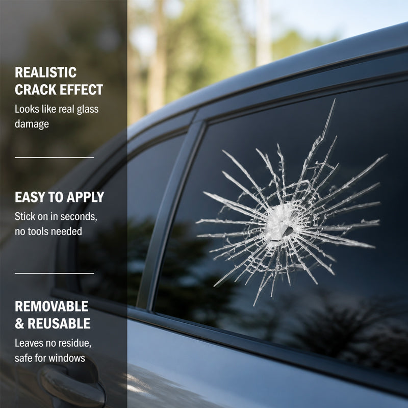 💥3D Car Window Shatter Prank Decal