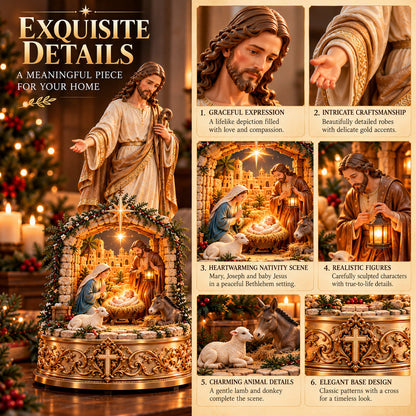 ✨ Jesus & Nativity Lighted Sculpture – Christian Christmas Decor