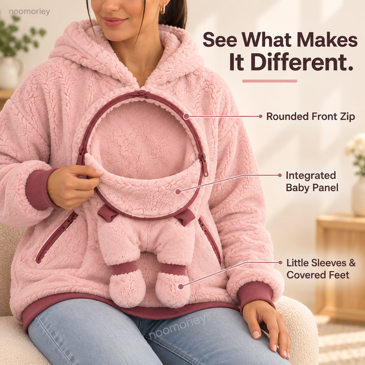 🧸🤱 Mom & Baby Plush Hoodie – Cozy Hands-Free Warmth for Cuddly Days
