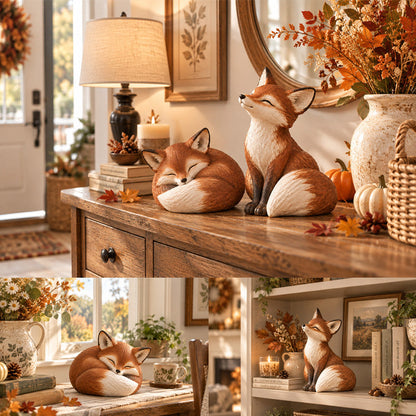 🦊 Charming Fox Figurines – Rustic Woodland Decor for Shelves & Cozy Spaces