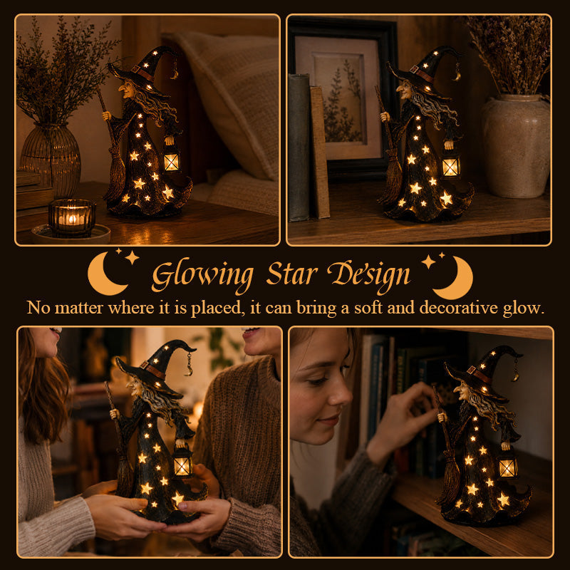 🌟🧙‍♀️ Sterrenlicht Heks Nachtlampje Beeldje | Halloween Heksenornament met Warme LED-verlichting 🎃