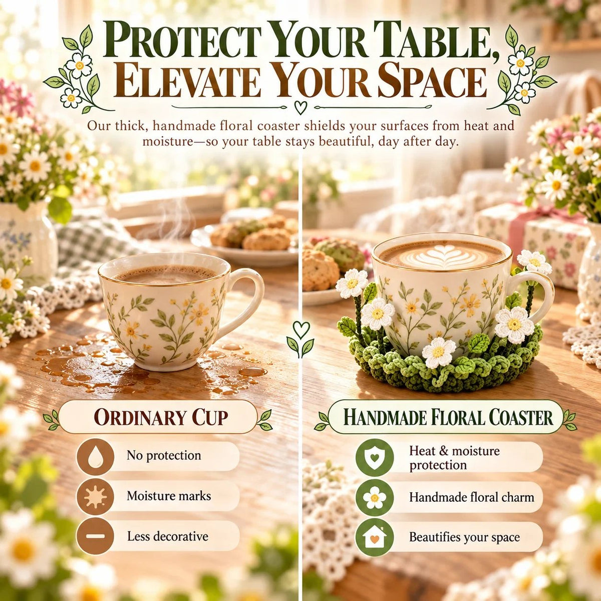 🌸 Handmade Floral Coaster – Charming Flower-Inspired Table Decor