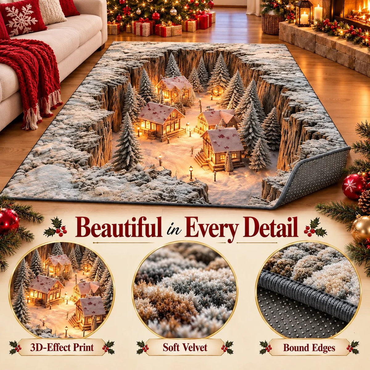 🎉Optical Illusion Christmas Scene Rug | Bring A Hidden Winter Village To Your Floor
