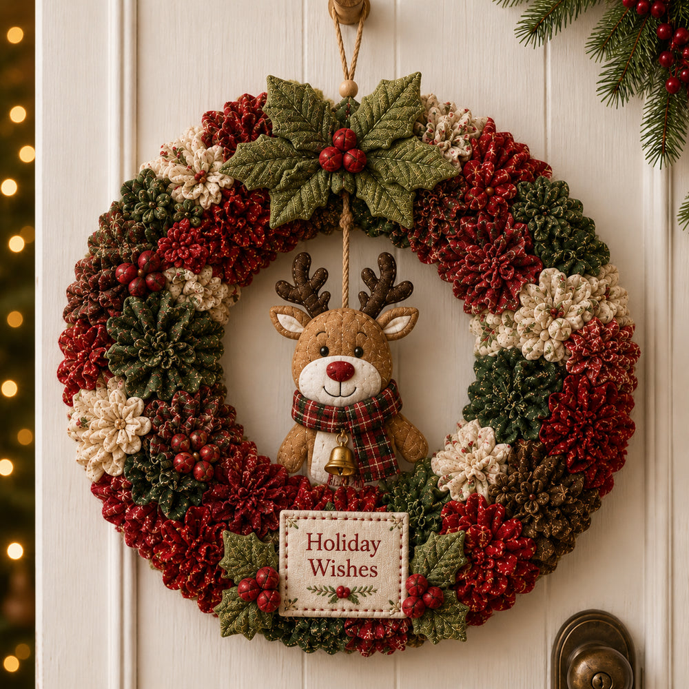 Holiday Wishes Reindeer 3D fabric poke wreath