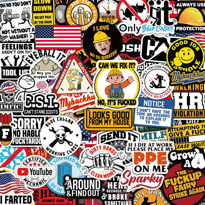 🔥 2026 Summer Sale – 150PCS Funny Blue Collar Hard Hat Stickers