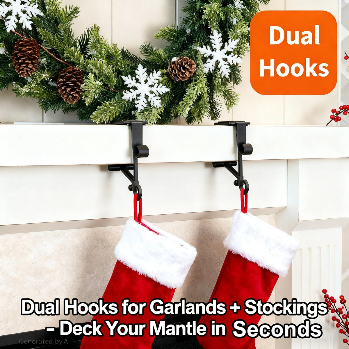 🎄 Christmas Mantel Hangers – Stocking & Garland Display Hooks