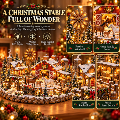 🐴🎄 Christmas Horse Stable Village – Lighted Equestrian Holiday Scene