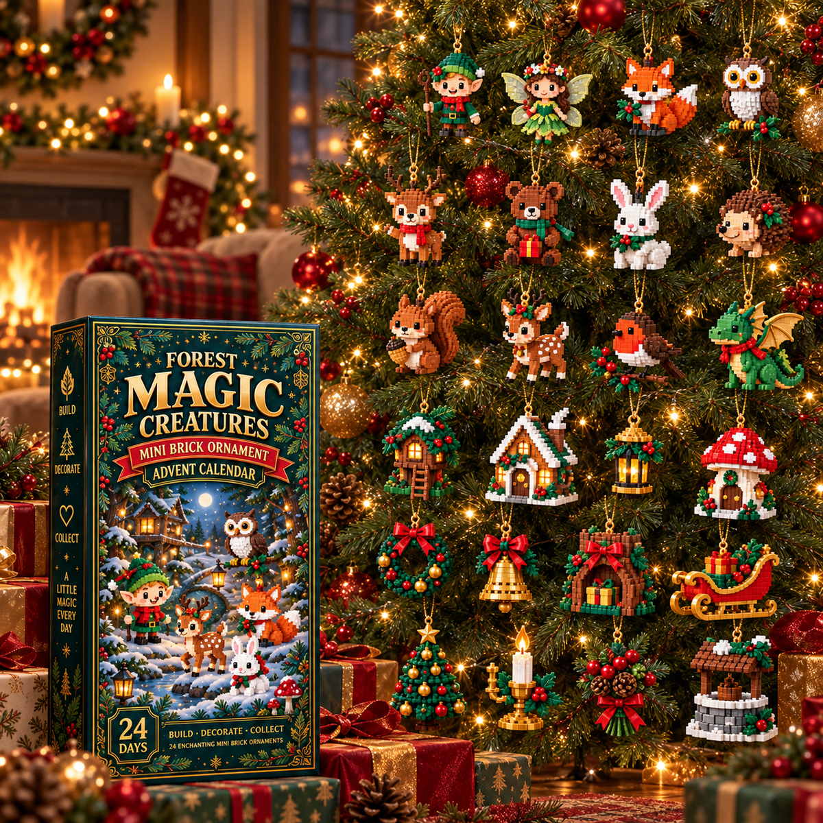 🎄 24-Day Woodland Wonders Advent Calendar ⏳ Build 24 Enchanting Fantasy Creature Ornaments for Your Christmas Tree, Mantel, Wreath and Holiday Decor 🧝‍♀️✨