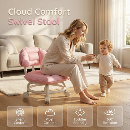 🛠️Ergonomic Rolling Work Stool with Back Support, Plush Seat & Whisper-Quiet Wheels ✨