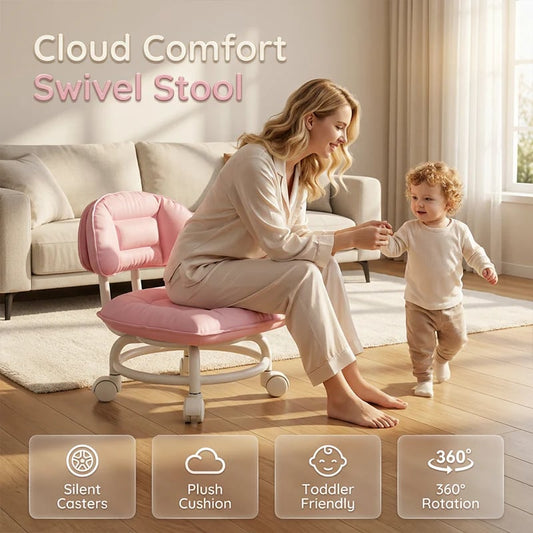 🛠️Ergonomic Rolling Work Stool with Back Support, Plush Seat & Whisper-Quiet Wheels ✨
