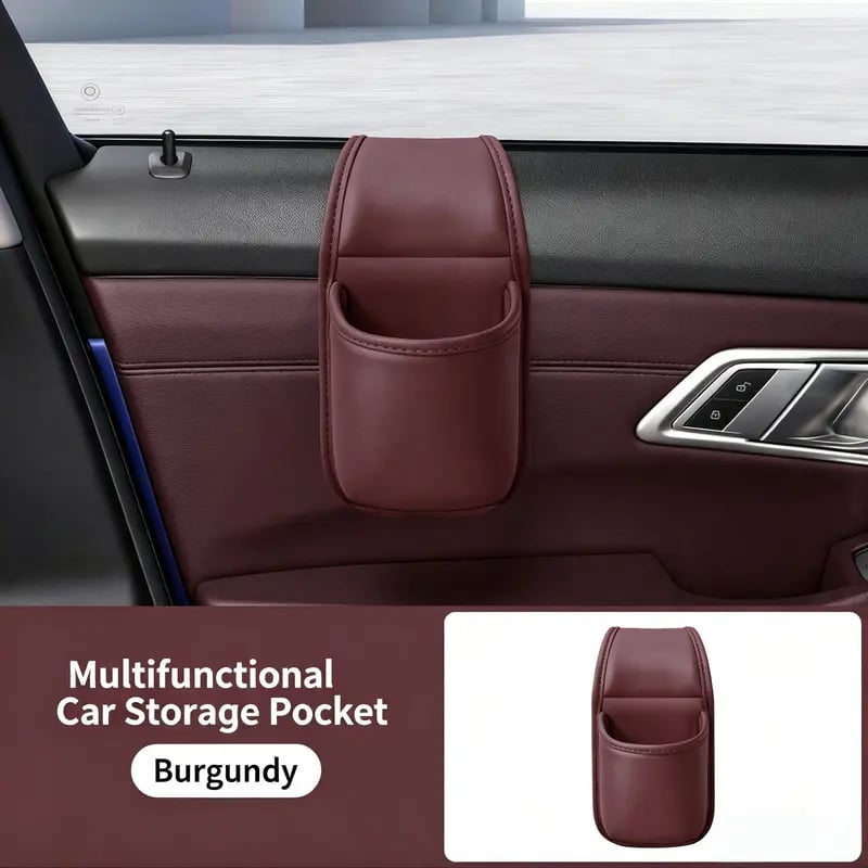 🚗 Double-Tier Leather Car Door Caddy – Slim Storage for Phone, Keys & Daily Gear