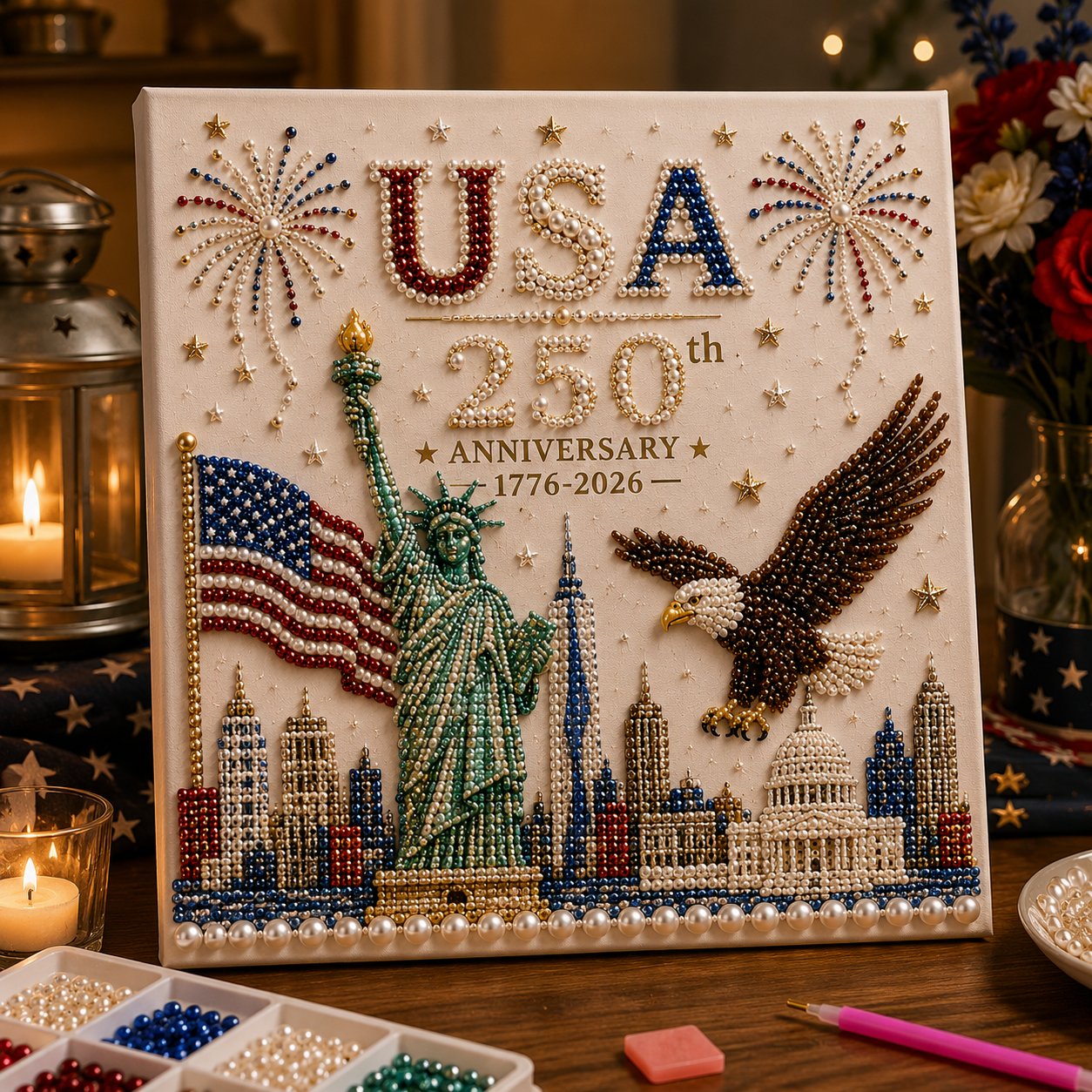 🔥LAST DAY 50% OFF🔥- 🇺🇸 USA 250th Anniversary DIY Pearl Painting Kit ✨❤️‍🔥