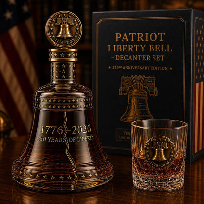 1776–2026 Patriot Liberty Bell Whiskey Decanter Set – 250th Anniversary Collector’s Gift with Matching Glass