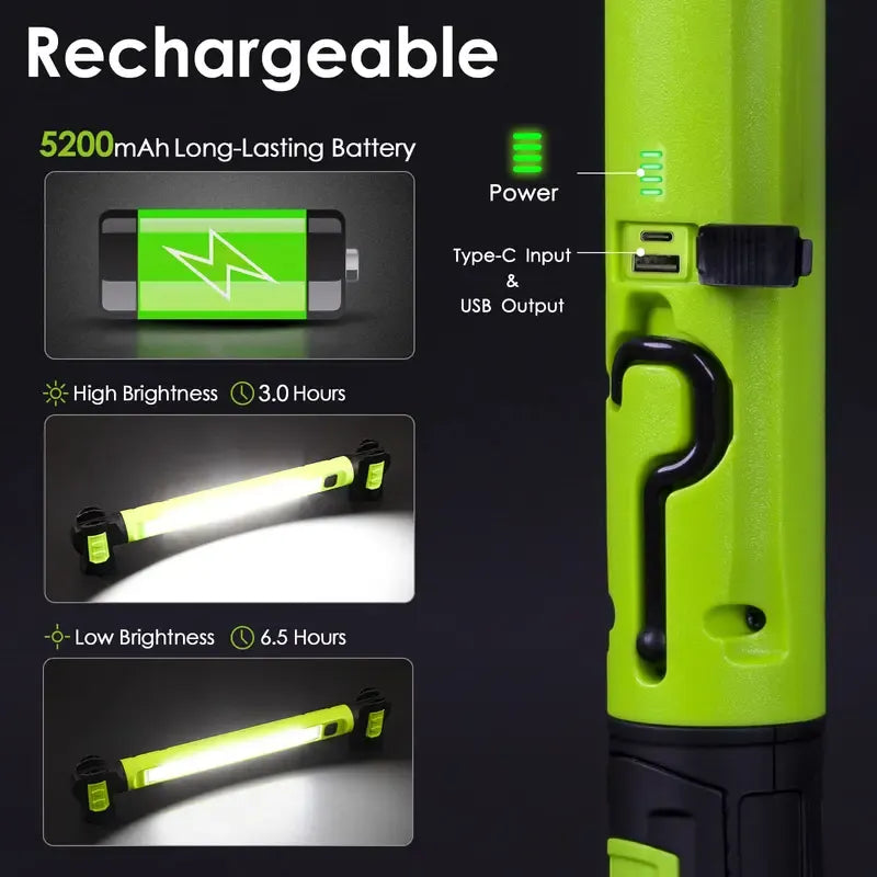 🔥 Red Magnetic LED Work Light, USB Rechargeable 2000mAh, Multi-Use Portable Lamp - 1 Pack 🔦