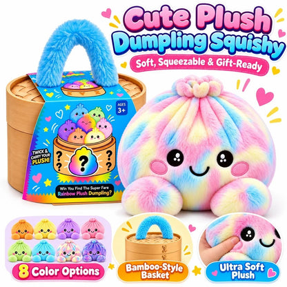 🌈🥟 Rainbow Dumpling Plush Set – 8 Colorful Squishies in a Cute Steamer Basket