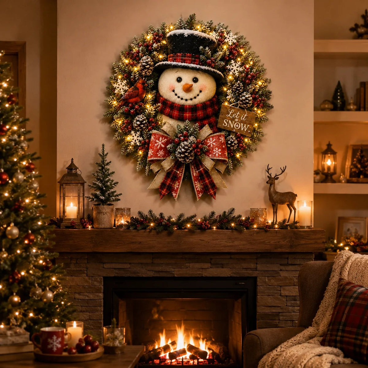 💯🎁Hot Sale 40% OFF⛄ Snowman Lighted Christmas Wreath✨Size：200*200 MM