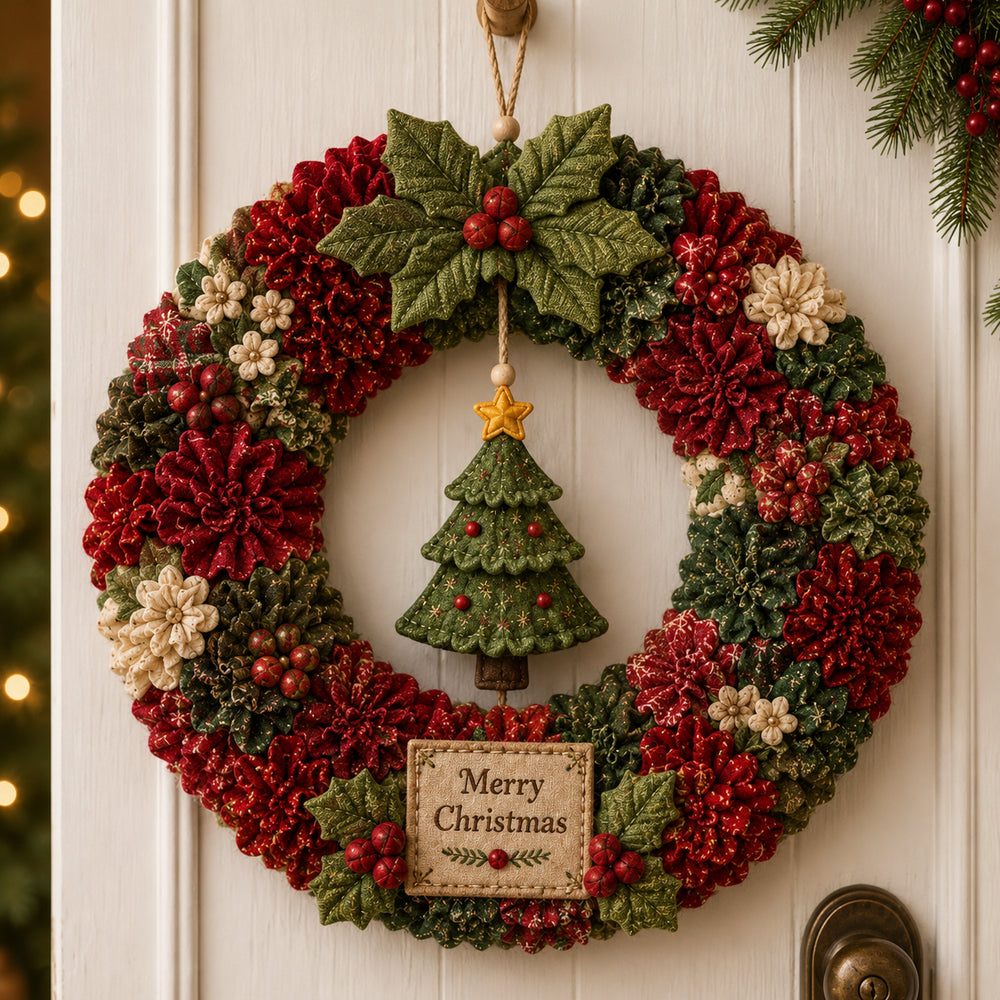 Merry Christmas Tree 3D fabric poke wreath