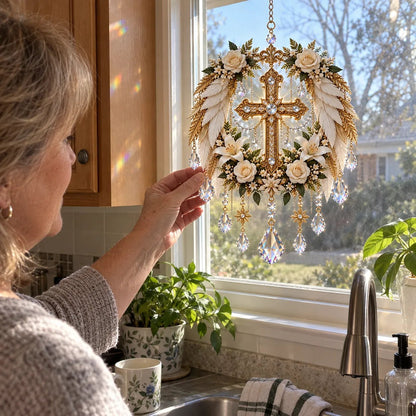 👶 Holy Family Nativity Window Prism ✝️ Rainbow-Making Crystal Sun Catcher, 12.6 × 9.4 in ✨