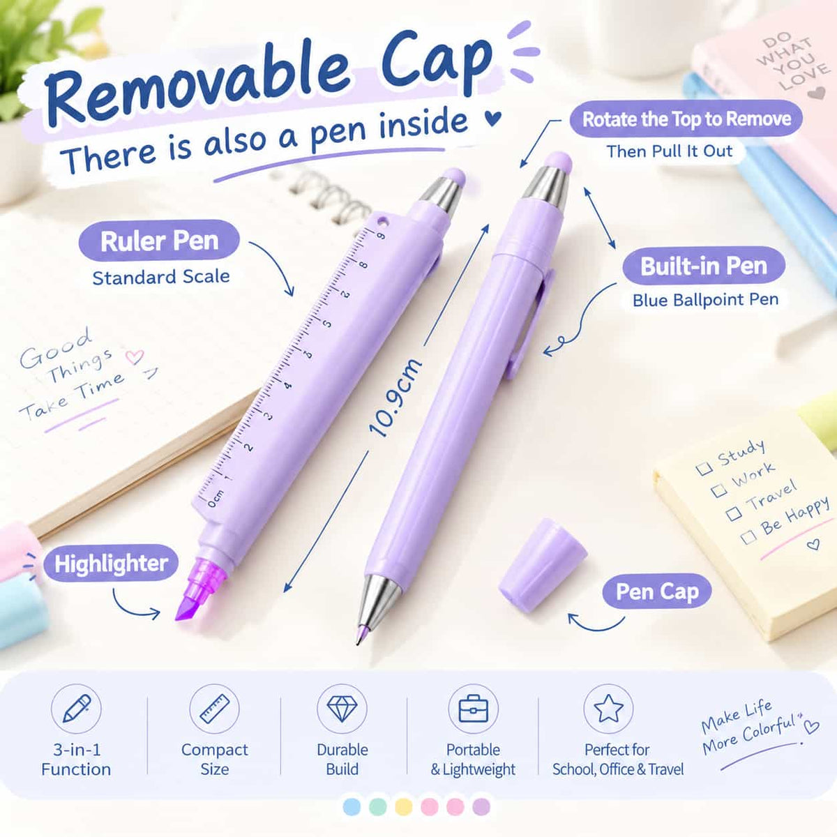 5-in-1 Precision Pen ✍️ – 0.5mm Writing Tool with Ruler & Stylus Features