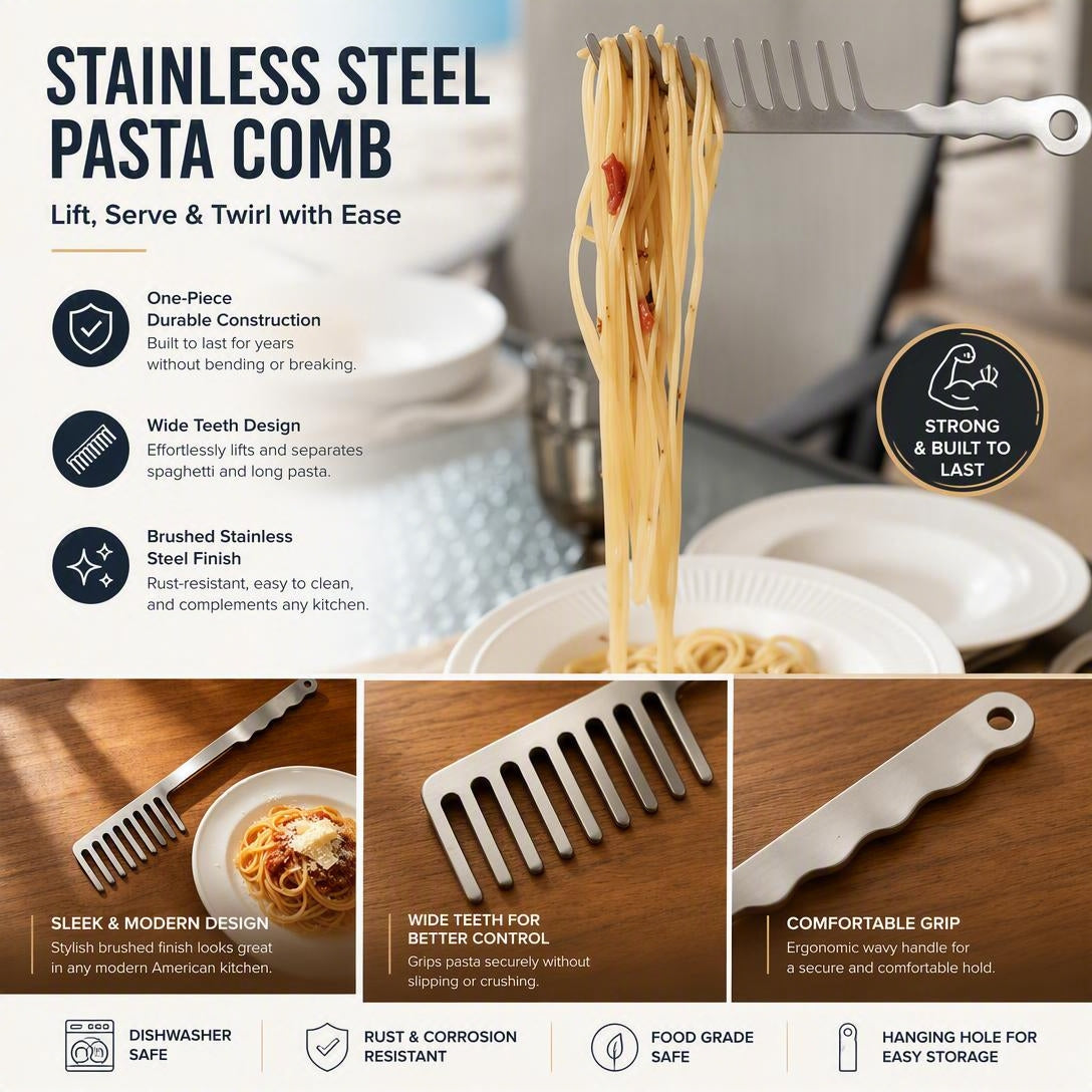 Stainless Steel Pasta Serving Spoon 🍝 – Classic Italian Kitchen Utensil