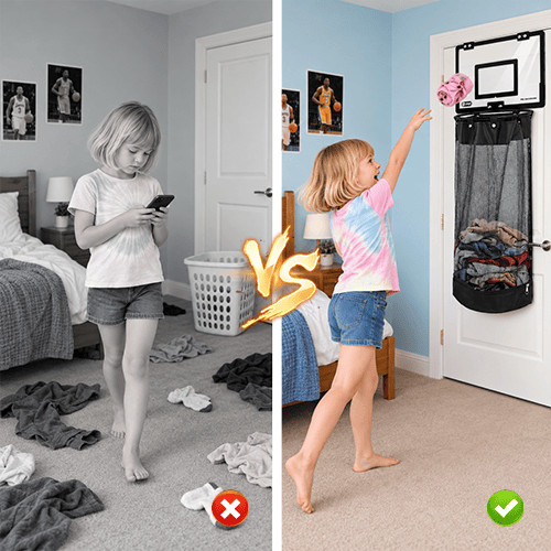 Over-Door Basketball Laundry Hamper 🏀 – Fun Bedroom Clothes Organizer