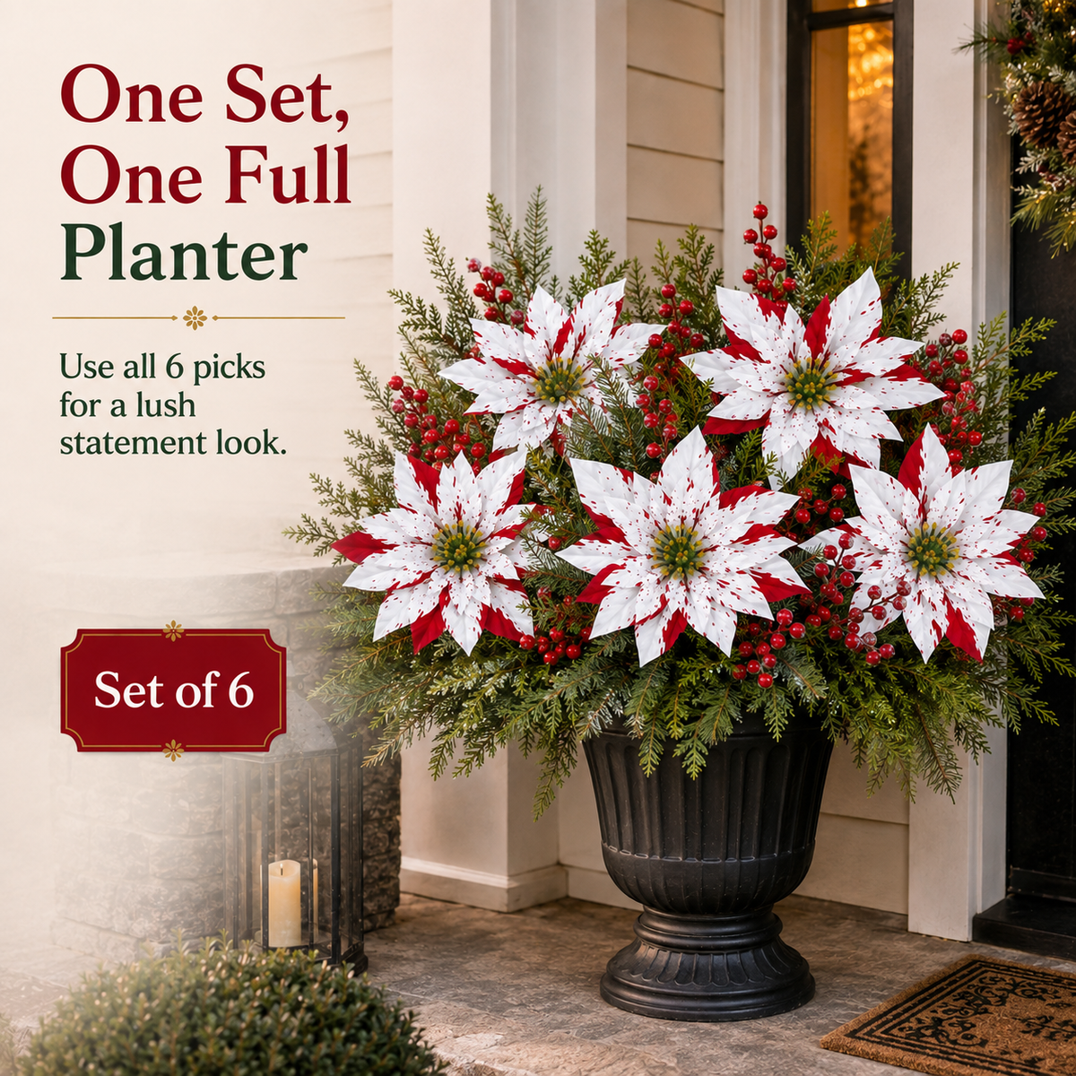 ❤️ Christmas Poinsettia Planter Inserts – Red & White Holiday Floral Picks