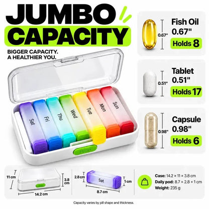 Rainbow Weekly Pill Organizer 💊 – Detachable Moisture-Resistant Storage Case