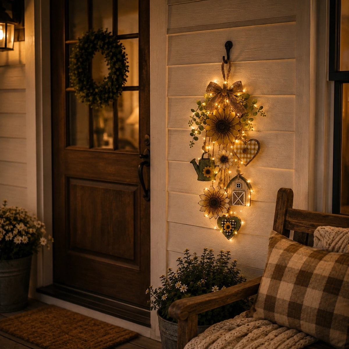 🌻Rustic Wooden Garden-Themed Hanging Ornament with Remote Control Fairy Lights