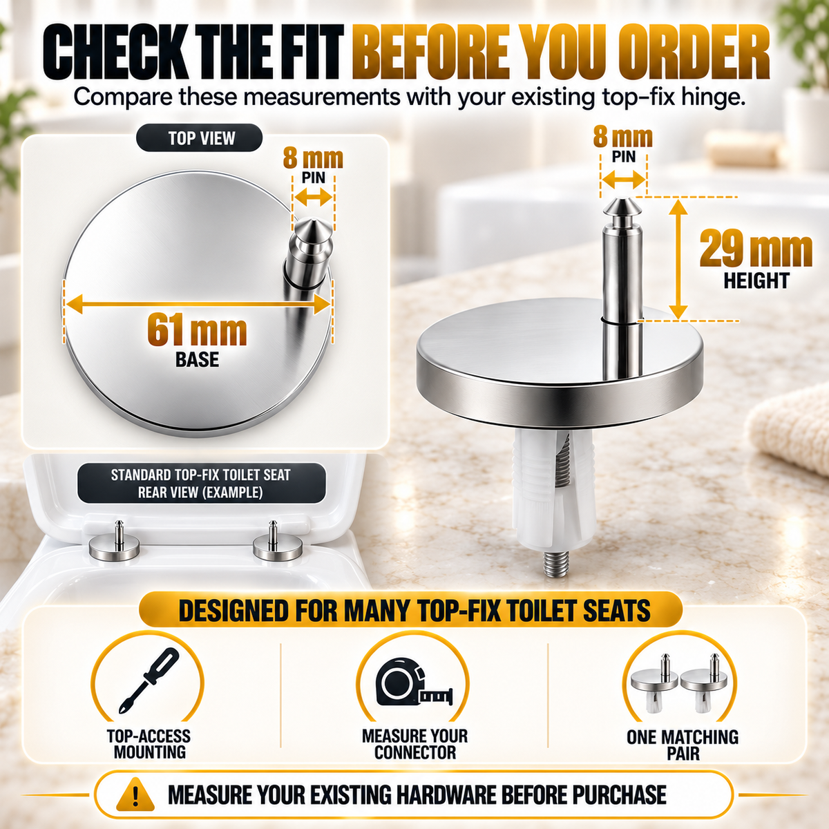 4-Pack Toilet Seat Hinge Bolts 🚽 – Adjustable & Secure