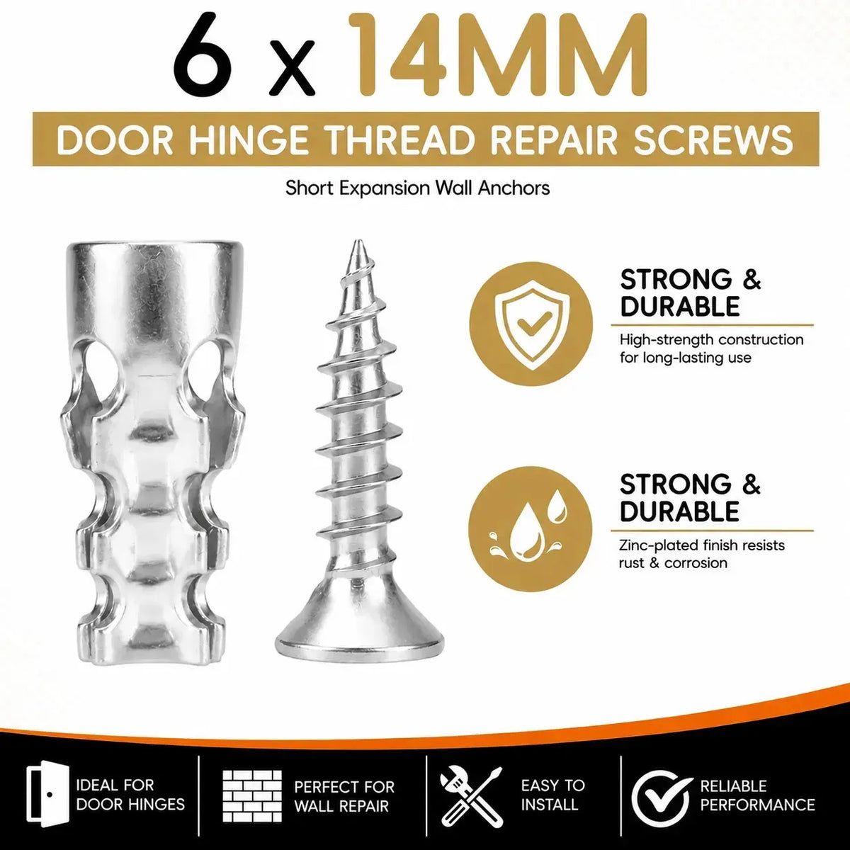 60-Piece Door Hinge Repair Kit 🔩 – 6×14mm Screws & Anchors