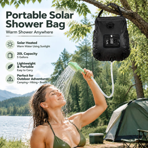 ☀️ Portable Solar-Heated Camp Shower Bag with Easy-Carry Handle – Outdoor Wash Kit, Green 🚿